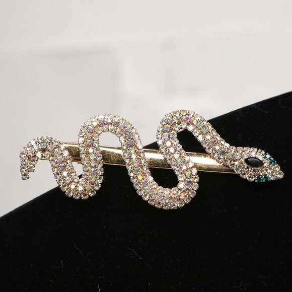 Snake Rhinestone Hair Alligator Clip Gold Crystal Gem Shiny Prom Wedding Glamour - Picture 2 of 8